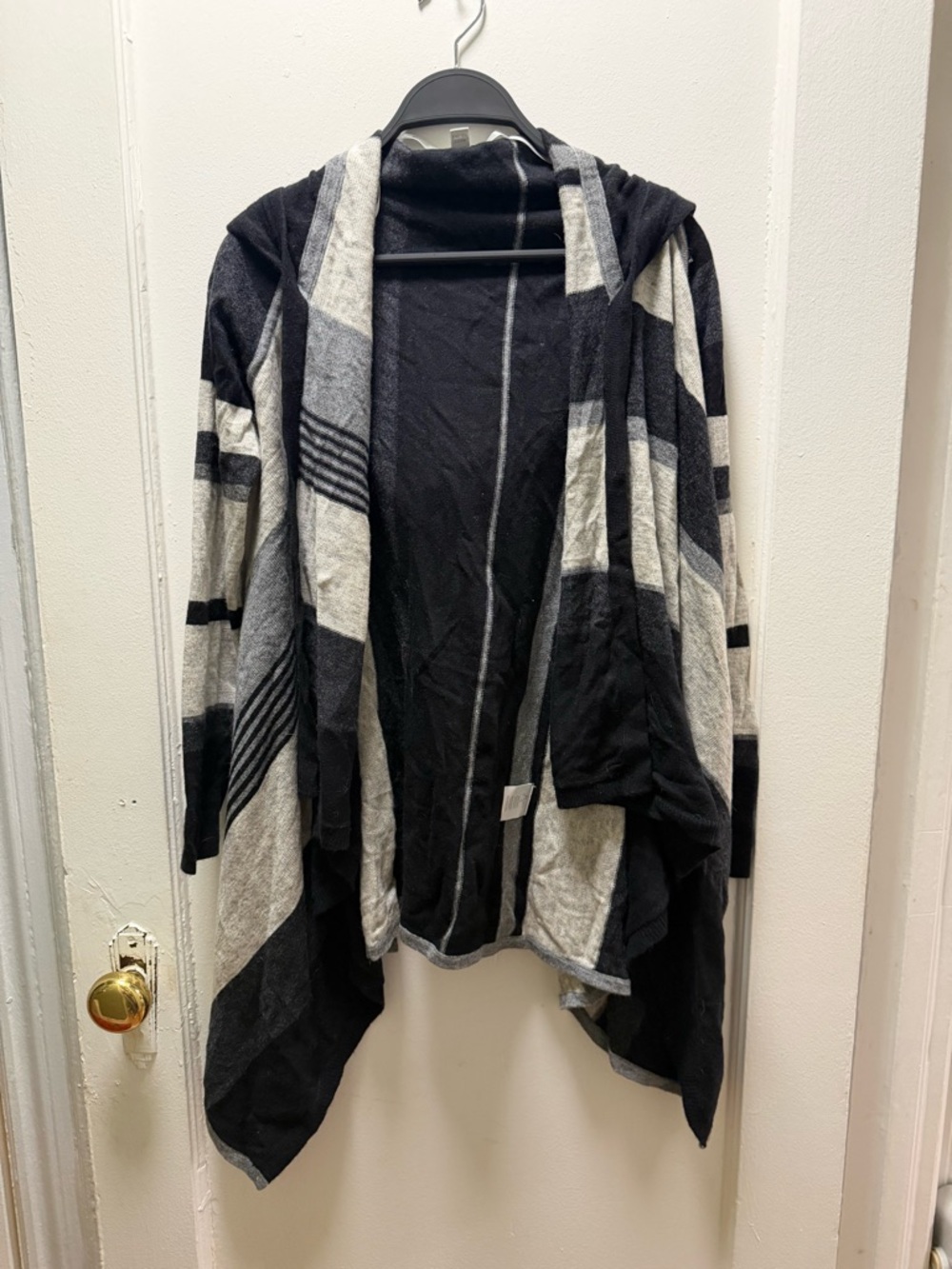 John + Jenn Black and Gray Striped Hooded Cardigan